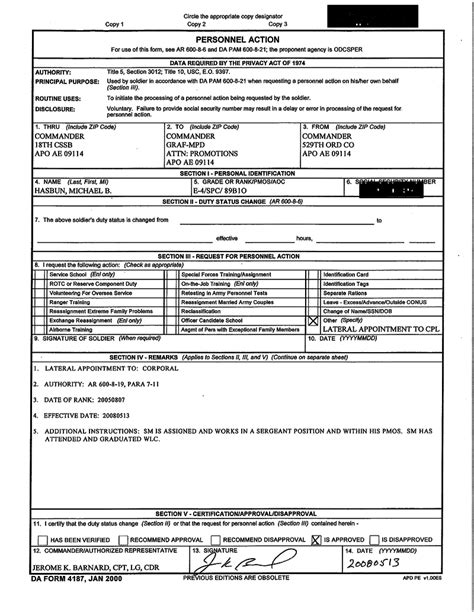 Example Of Da Form 4187 For Name Change