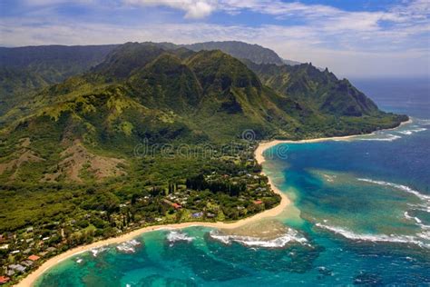 Aerial Landscape View Of Shoreline At Na Pali Coast Kauai Hawaii