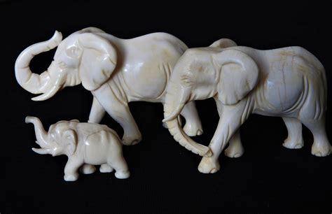 Lot Three Carved Ivory Elephants C1910