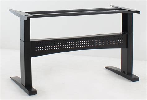 Black metal frame with carolina cherry shelves and corner piece. Delta Heavy Duty Height Adjustable Desk | Office Stock