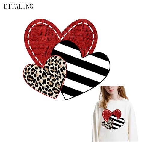 Leopard Heart Patch Stripe Red Love Thermal Sticker On Clothes Diy T