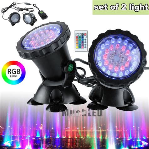Aoolive 2x Submersible 36 Led Rgb Pond Spot Lights Underwater Pool
