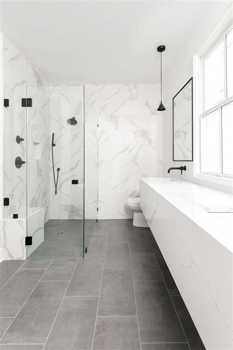Modern Bathroom With Quartz Floating Vanity Matte Black Wall Mount