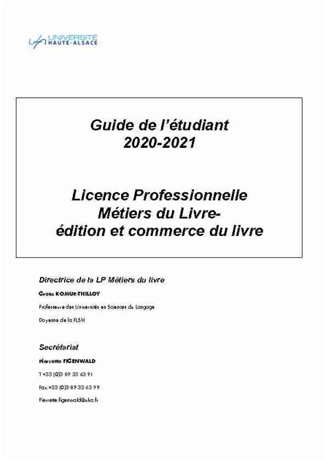 Guide De Létudiant 2020 2021 Licence Professionnelle Métiers Du Pdf