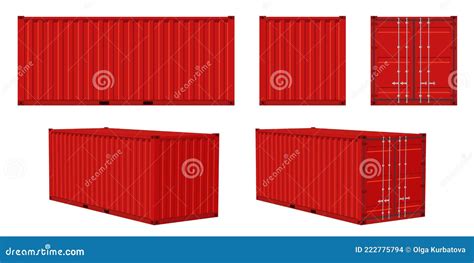 Container Cargo Red Container Front Side And Perspective View