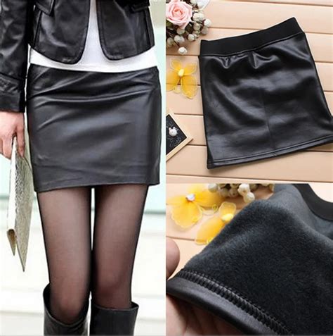 2018 winter women pu leather skirts trendy office ladies black faux leather short skirt