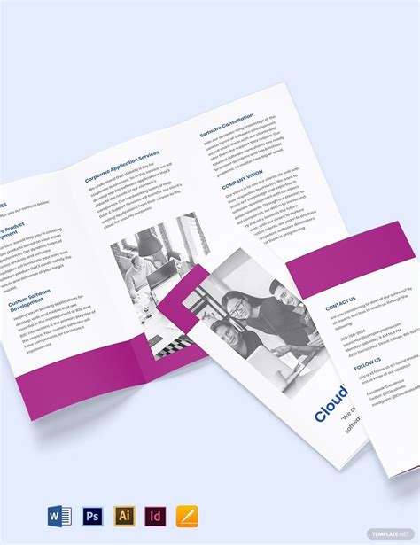 Tri Fold Software Development Brochure Template In Indesign Pages