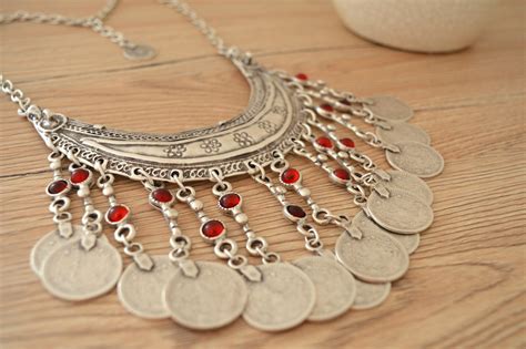 Antique Silver Bohemian Chunky Coin Necklace Matte Silver Gypsy