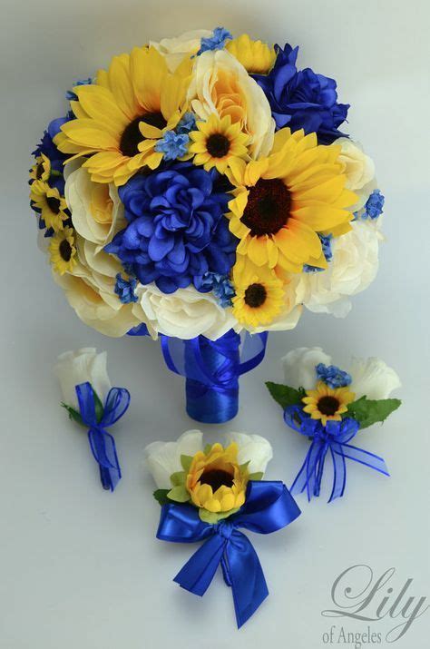 Wedding Bouquets Sunflowers And Royal Blue Cascading Sunflower Bridal