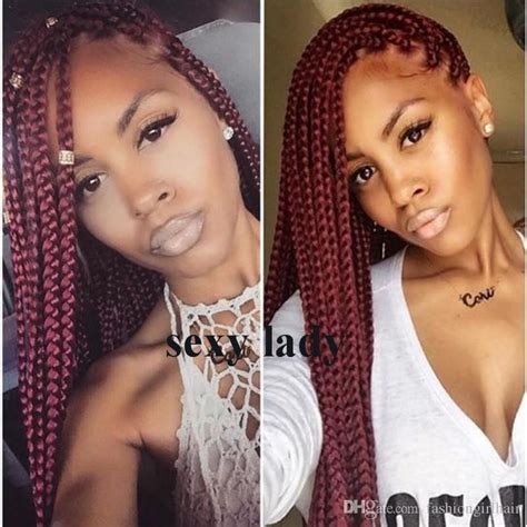 30inches Long Burgundy Red Box Braided Lace Front Wigs
