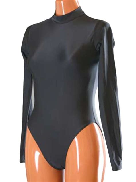 Unisex Black Lycra Spandex Turtleneck Long Sleeve Zentai Costume Dancewear Unitard Leotard In