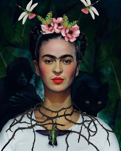 Frida Kahlo Self Portrait With Thorn Necklace And Hummingbird Tatuaggi Teschio E Rosa