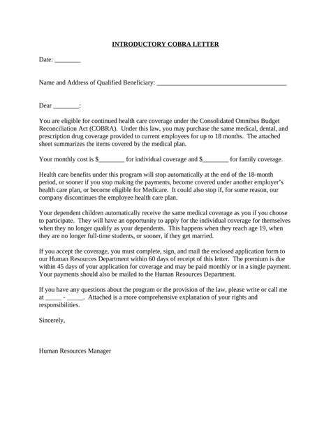 Cobra Letter Sample Form Fill Out And Sign Printable Pdf Template Airslate Signnow