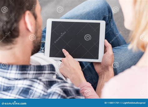 Couple Using Digital Tablet With Blank Stock Image Image Of People