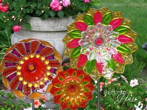 Whimsical Hand Painted Glass Garden Plate Flower Art By Second Glass Garden Decor Repurposed