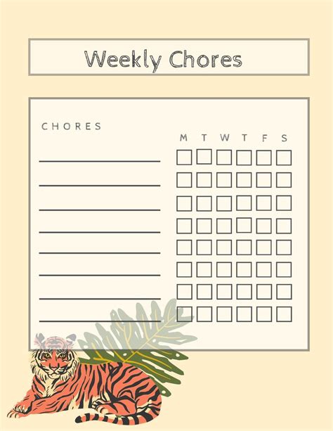 Tiger Weekly Chores Chart Digital Download Etsy