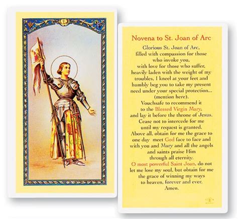 Novena To St Joan Of Arc Laminated Prayer Cards 25 Pack