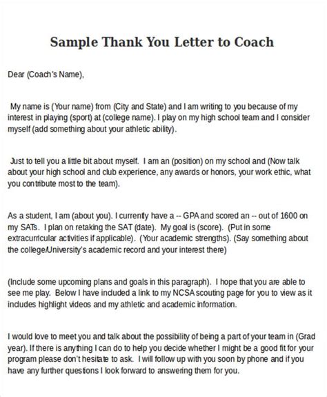 Free 5 Sample Thank You Letters To Coach In Ms Word Pdf