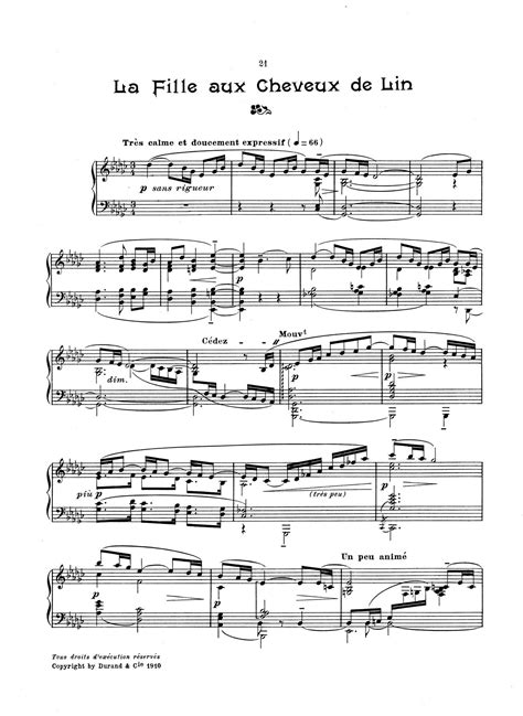 la fille aux cheveux de lin sheet music for piano by debussy hymn sheet music sheet music