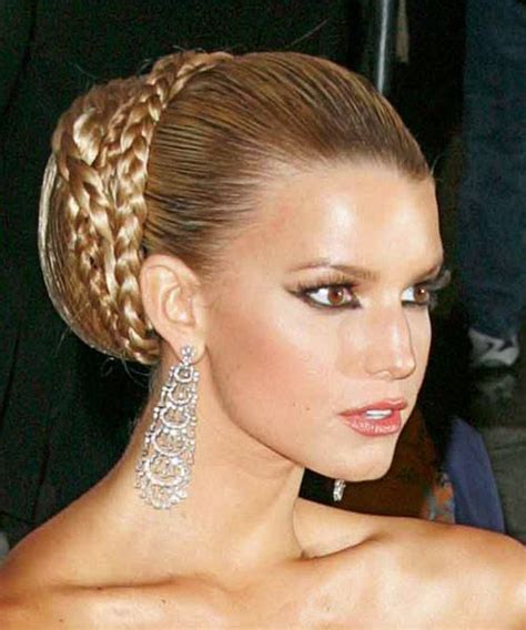 jessica simpson long straight light brunette updo hairstyle bridal hairstyles with braids