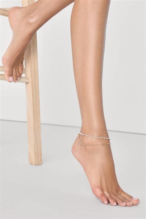 Gold Pearl Anklet Layered Anklet 2 Layer Anklet Lulus