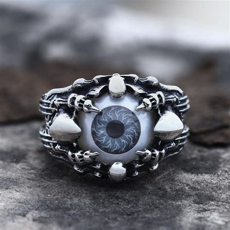 Greek Evil Eye Stainless Steel Skull Ring The Gothic Merchant