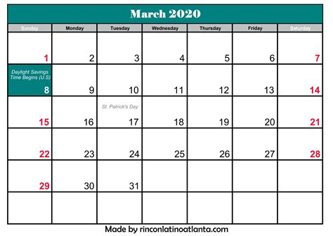 March 2020 Calendar Printable Template Calendar Template Printable