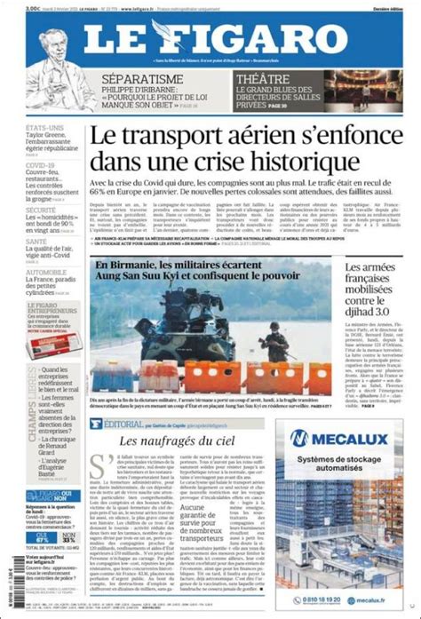 Journal Le Figaro France Les Unes Des Journaux De France Toute La
