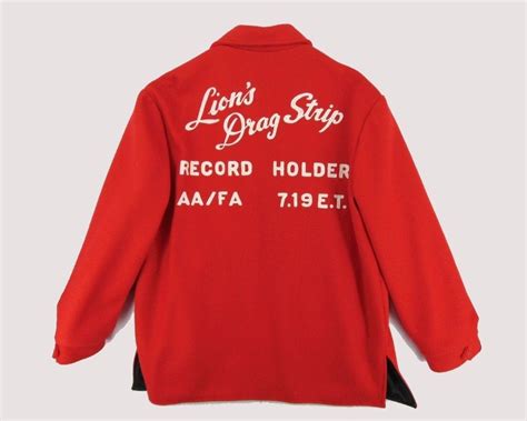 1960s Lions Drag Strip Chain Stitched Engine Red Xl Wool Jacket Record