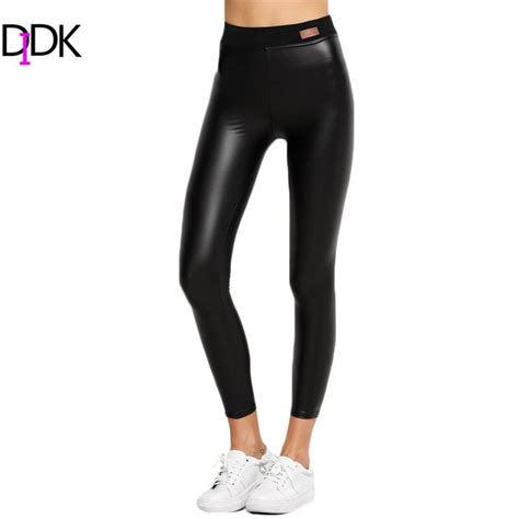 Didk Faux Leather Leggings Fitness High Waisted Warm Pants For Women