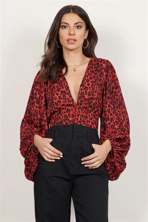 Tobi Shirts + Blouses | Womens Desiray Red Multi Leopard Cropped Blouse Red Multi ⋆ TheiPodTeacher