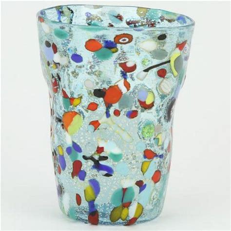 Aventurine Murano Glass Tumbler Vase With Millefiori Patterns Venetian Murano Glass