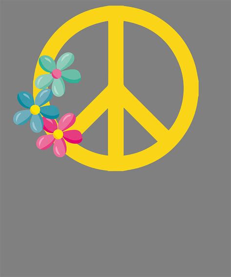 Groovy Hippie Yellow Peace Sign With Flowers Digital Art By Stacy