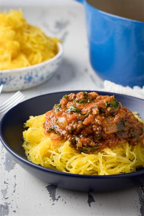 Roasted Spaghetti Squash With Meat Sauce Whole30 Paleo Whole