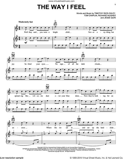 The Way I Feel Sheet Music For Voice Piano Or Guitar Pdf