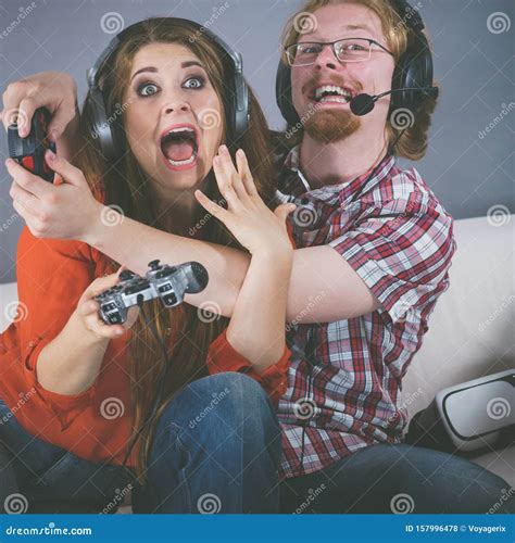 Gamer Couple Playing Games Stock Photo Image Of Enthusiasm 157996478