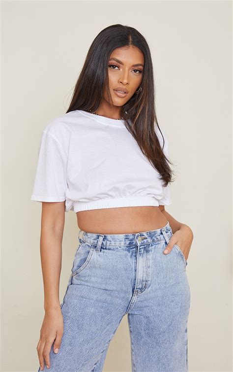 White Cropped T Shirt Tops Prettylittlething