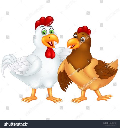 Funny Two Chickens Cartoon Your Design Stock Vector Royalty Free