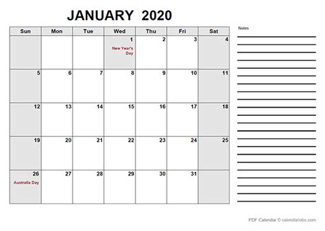 2020 Australia Free Calendar Pdf Template Free Printable Templates