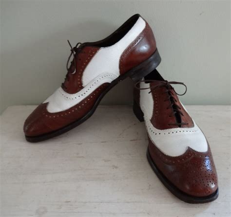 Vintage Mens Dress Shoesfull Brogue Wingtips In Brown