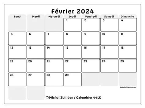 Calendriers Février 2024 Michel Zbinden Mc