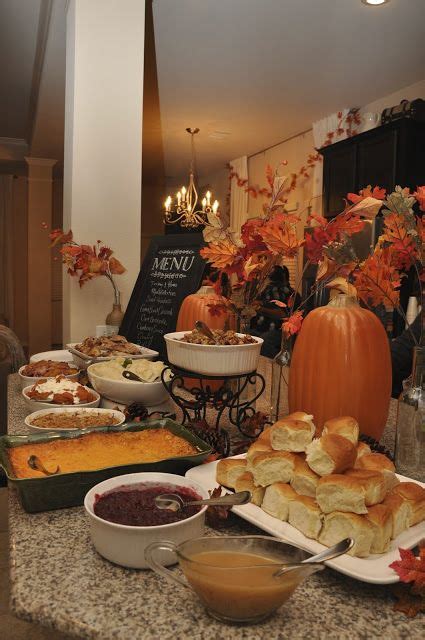 To avoid congestion, the glasses, cups, and dessert plates are placed on a separate table. And seek to show hospitality. Thanksgiving dinner buffet ...