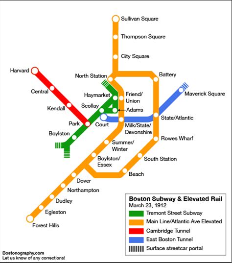 Map Of Bostons Subway System In 1912 In The Style Of A Modern T Map