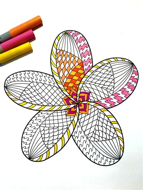 Complete zentangle lessons with designs and patterns for all levels: Plumeria - PDF Zentangle Coloring Page | Hawaiian tattoo, Coloring pages, Flower doodles