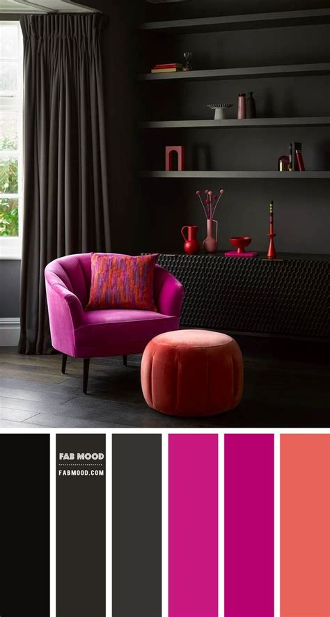 Black And Magenta Colour Scheme Moody Living Room Color Palette
