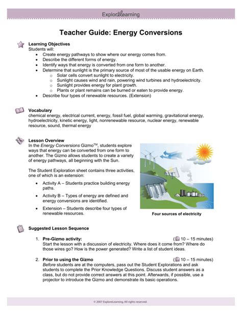 Follow the instructions to go . Student Exploration Energy Conversions Gizmo Answer Key ...