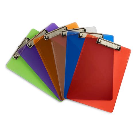 6 Pack Assorted Transparent Color Plastic Clipboards 23mm Heavy Duty