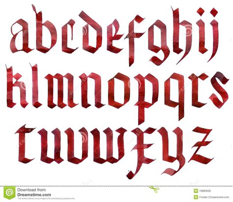 The Upper And Lower Case Of An Old English Font With Red Ink On White