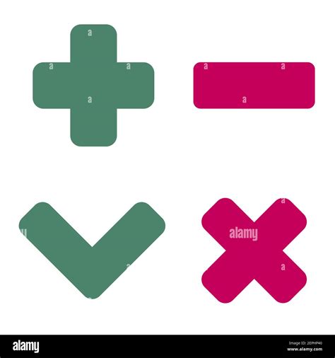 Plus Minus And Check Mark Flat Icons Red And Green Stock Vector Image