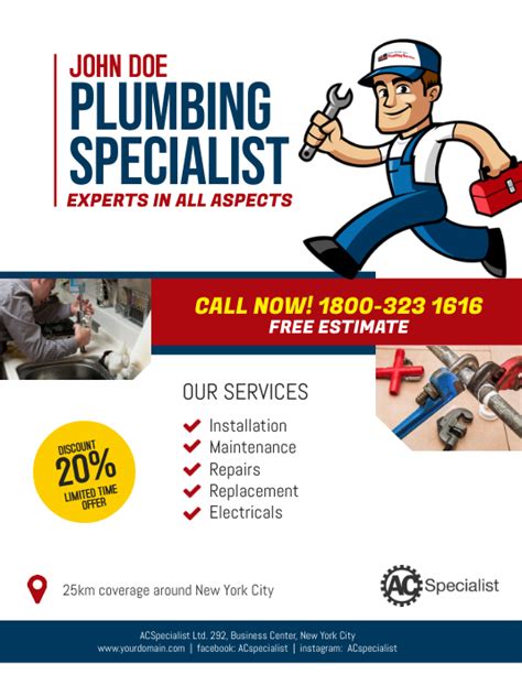 Plumbing Service Flyer Poster Template模板 Postermywall